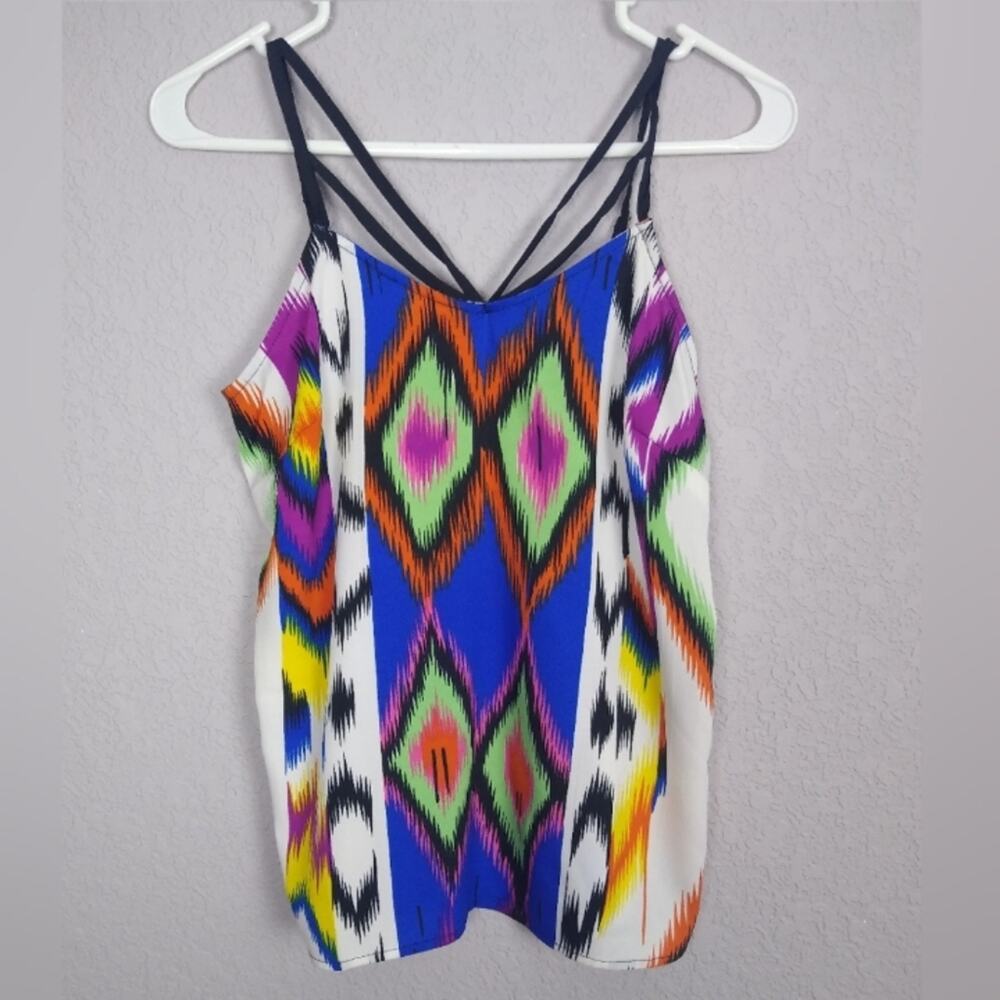 Boston Proper Blur Print Strappy Blouse Blue Geometric Camisole Size XXS